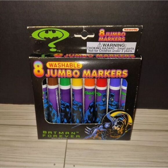 Noteworthy Batman Forever 8 Washable Jumbo Markers Vintage 1995 DC Comics - Picture 1 of 5